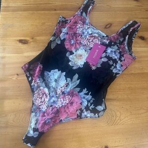 New Graffiti Floral Black Womens M Bodysuit sheer
